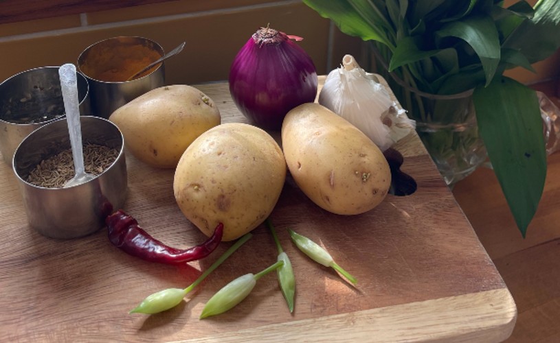 Ingredients for potato and wild garlic recipe by Simi's Kitchen